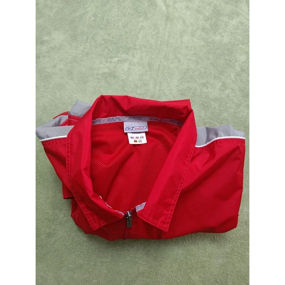 Reebok Windbreaker Jacket Mens Sz L Red Full Zip Technical Track Training